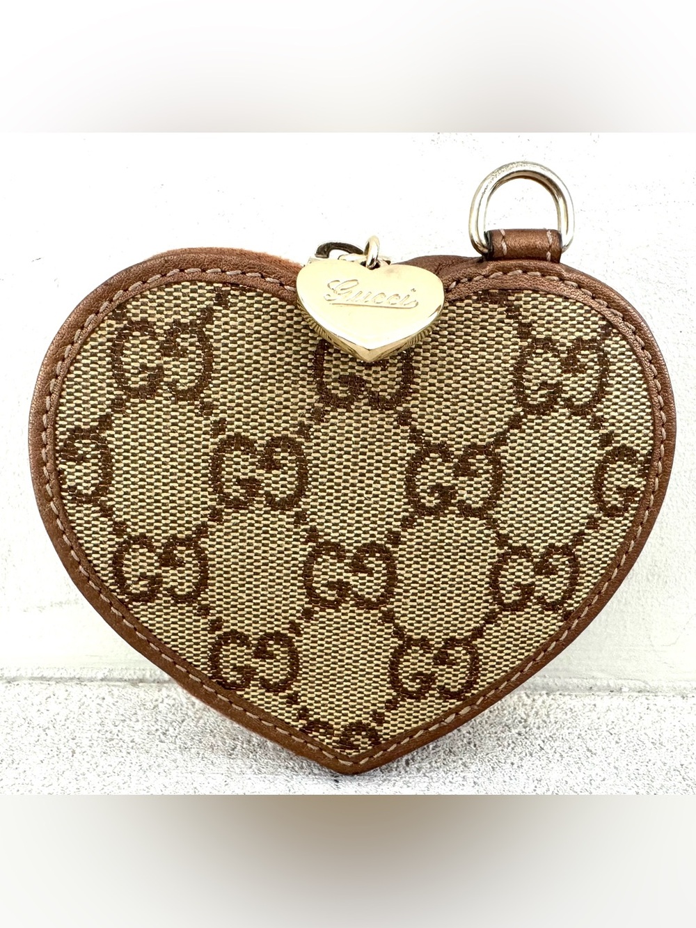 GUCCI GG Canvas Heart Coin Purse Key Pouch Charm 152615 Italy